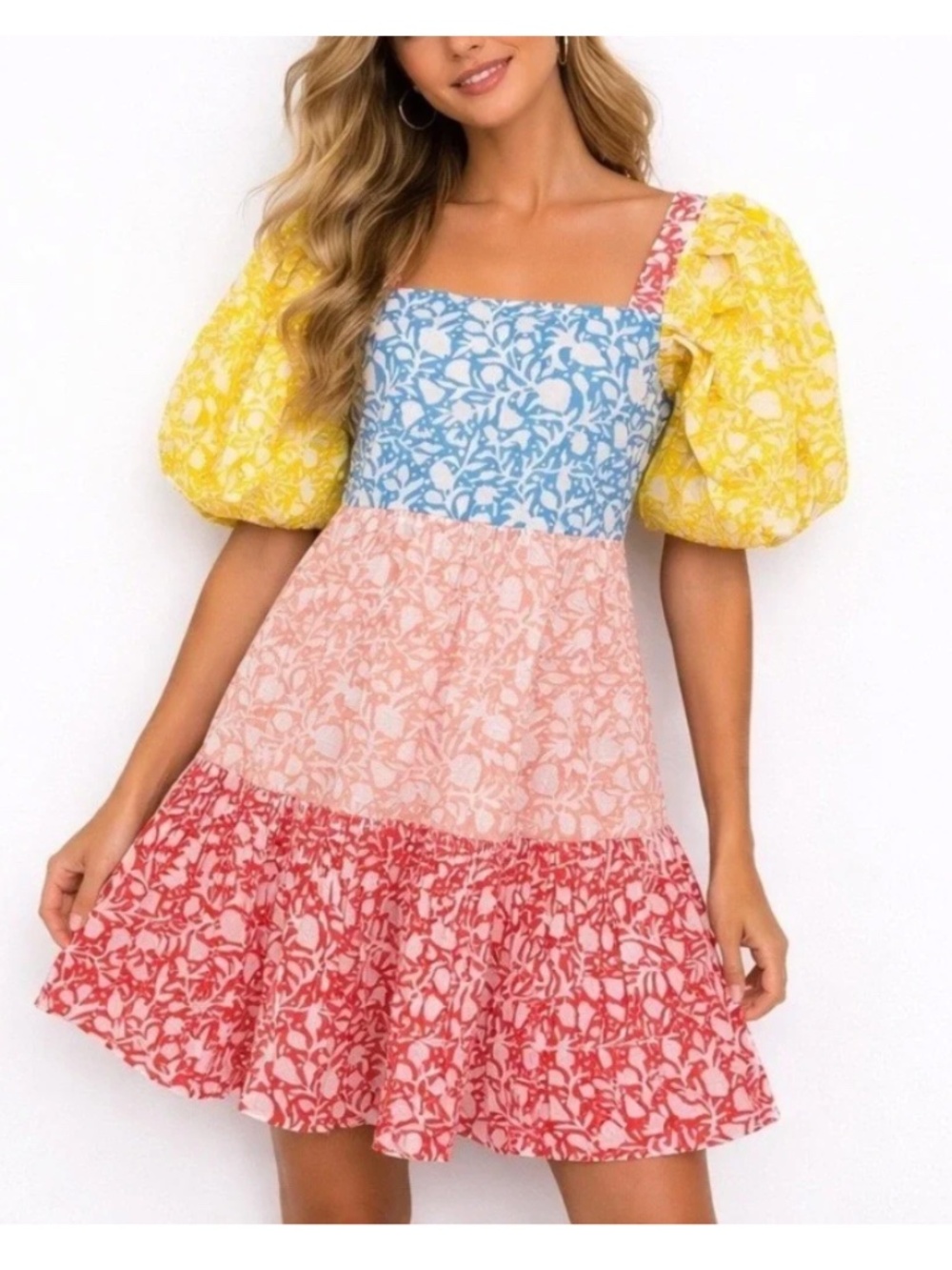 Oliphant Small S canary multi bubble skirt mini dress tiered